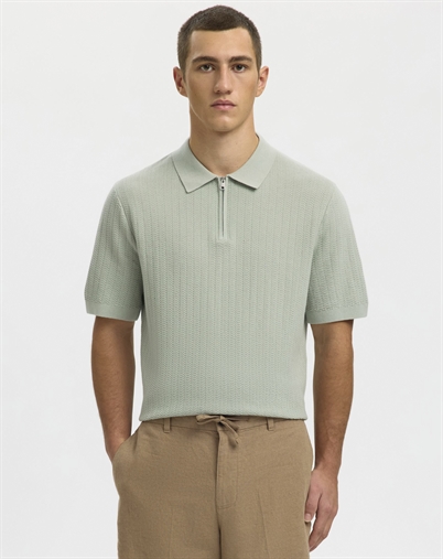 Selected - SLHCran Strik Structure Zip Polo - Aqua Gray